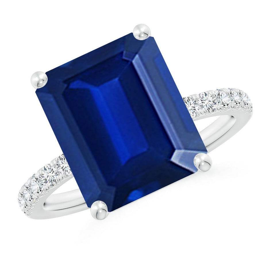 Lab-Grown Emerald-Cut Blue Sapphire Engagement Ring with Lab Diamonds