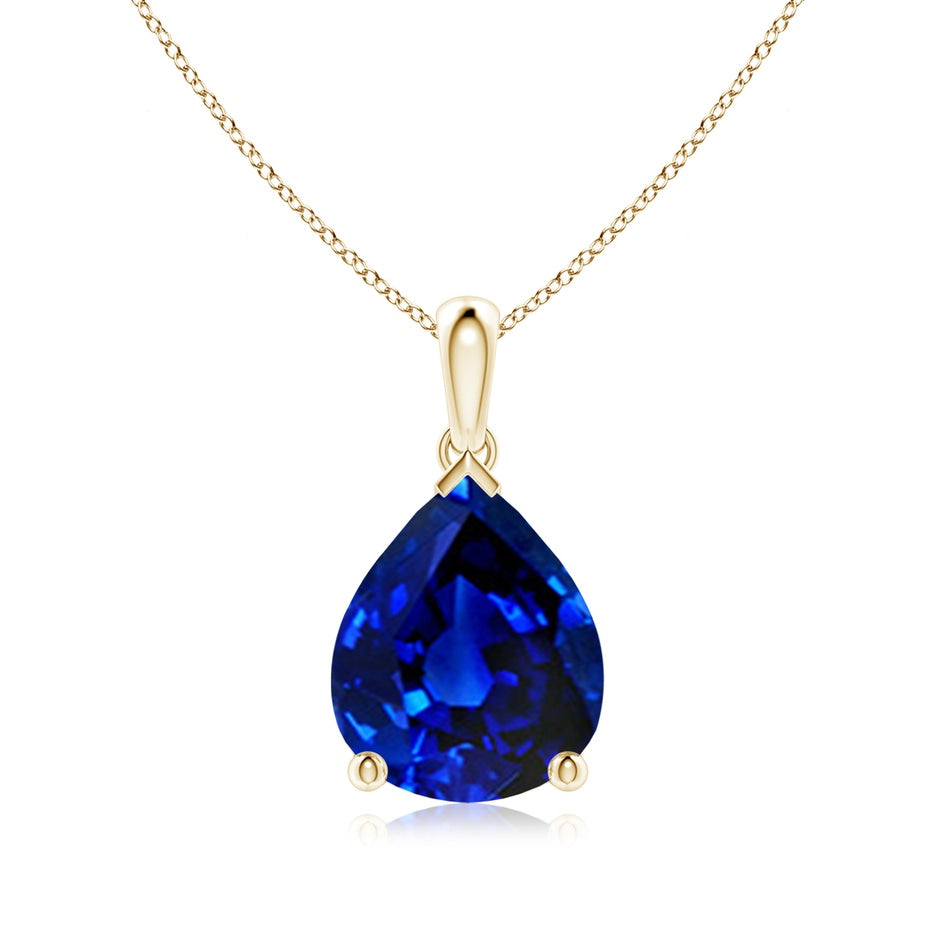 Prong-Set Pear Lab-Grown Blue Sapphire Solitaire Pendant