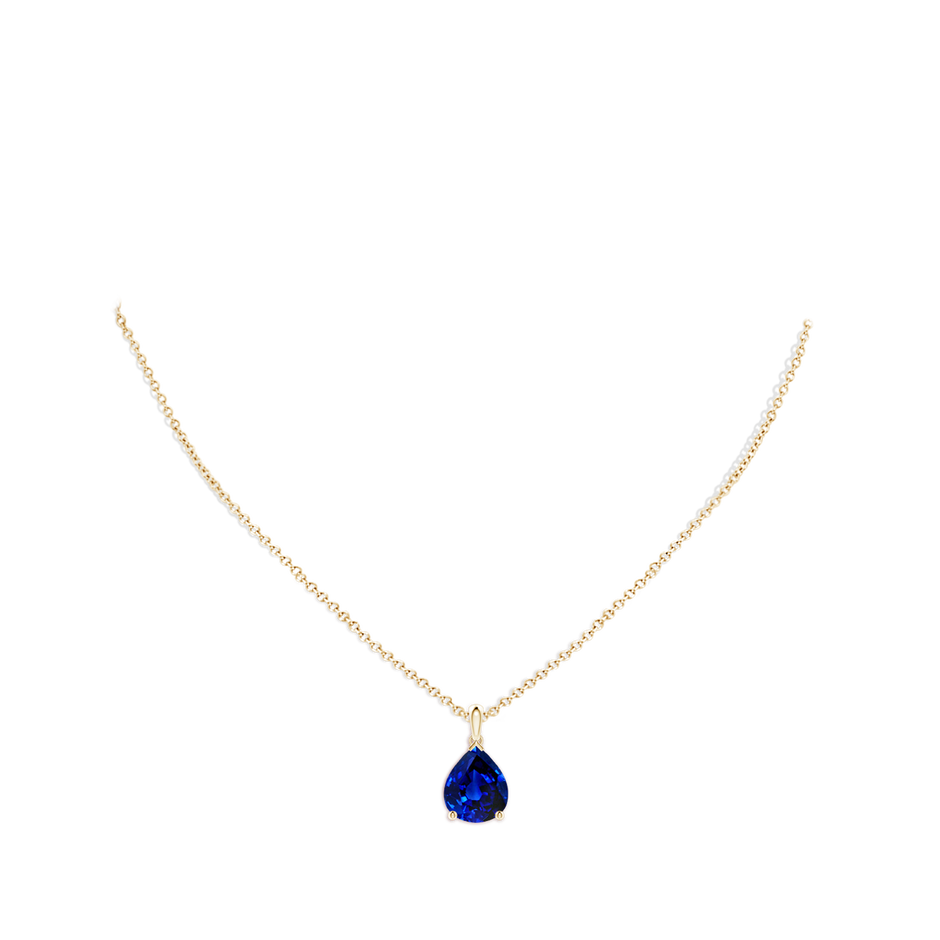Prong-Set Pear Lab-Grown Blue Sapphire Solitaire Pendant