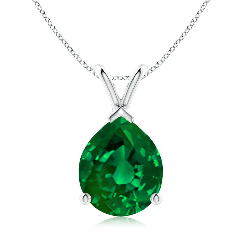 Lab-Grown V-Bale Pear-Shaped Emerald Solitaire Pendant