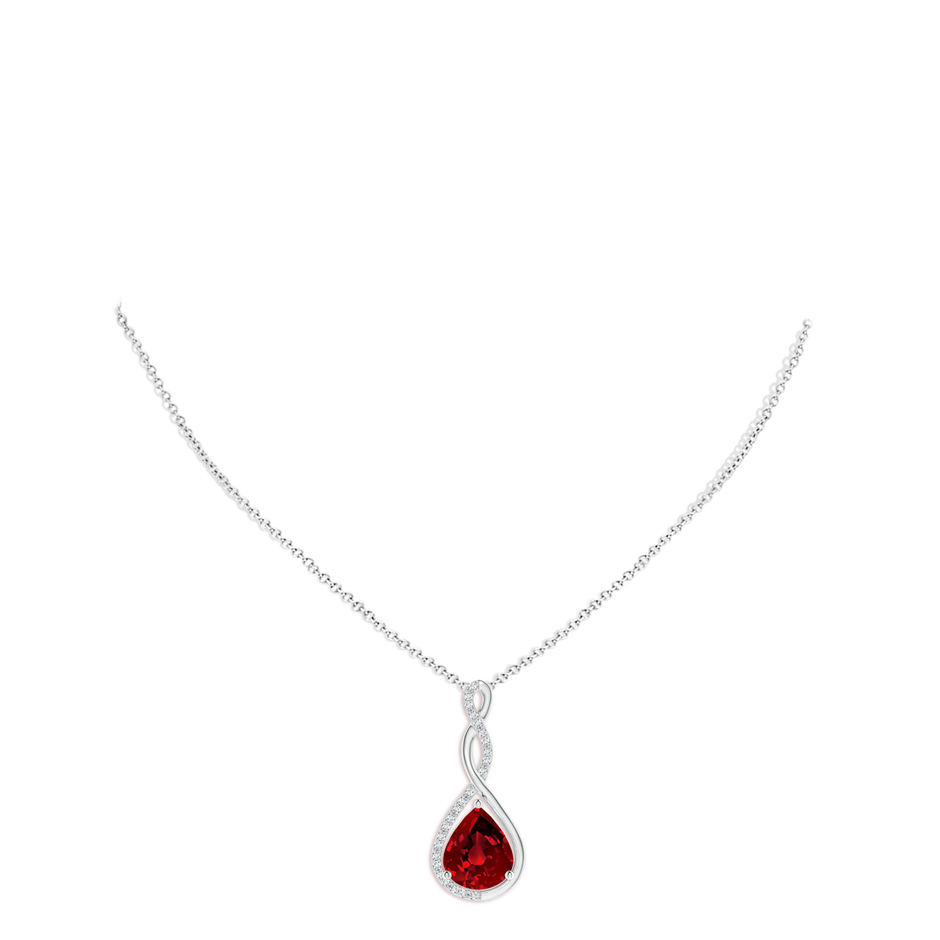Lab-Grown Twisted Infinity Floating Ruby Drop Pendant