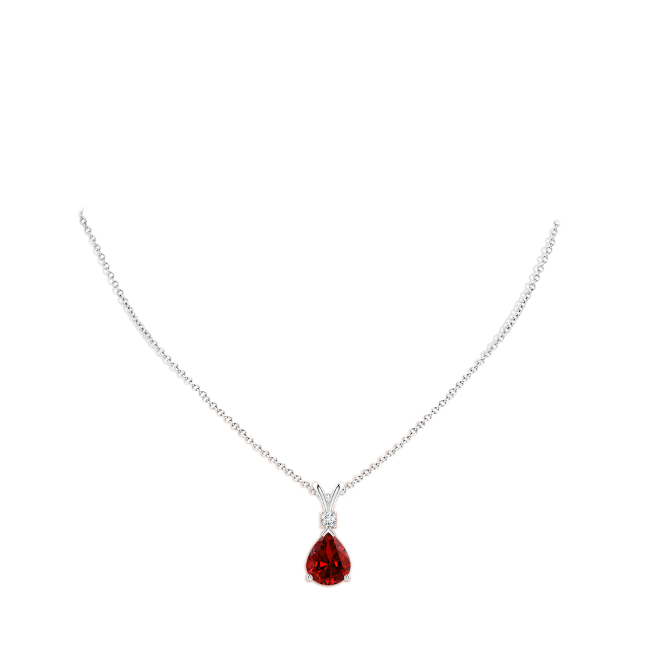 Prong-Set Lab-Grown Ruby Teardrop V-Bale Pendant with Diamond