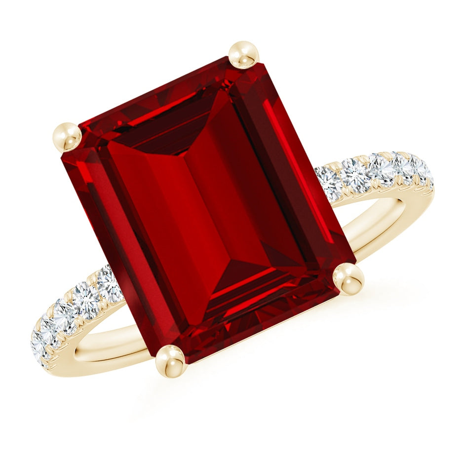 Lab-Grown Emerald-Cut Ruby Engagement Ring with Lab Diamonds