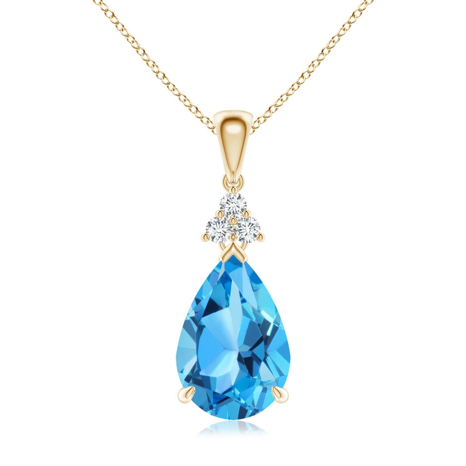 Claw-Set Swiss Blue Topaz Drop Pendant with Trio Diamonds