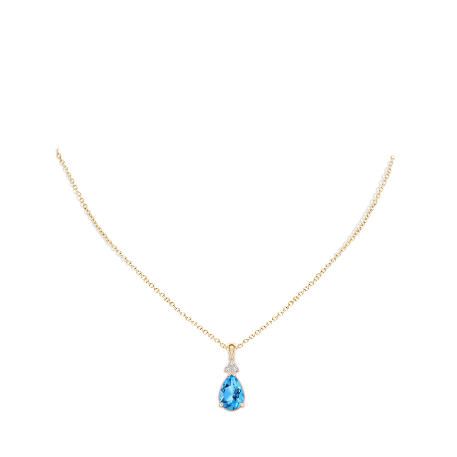 Claw-Set Swiss Blue Topaz Drop Pendant with Trio Diamonds