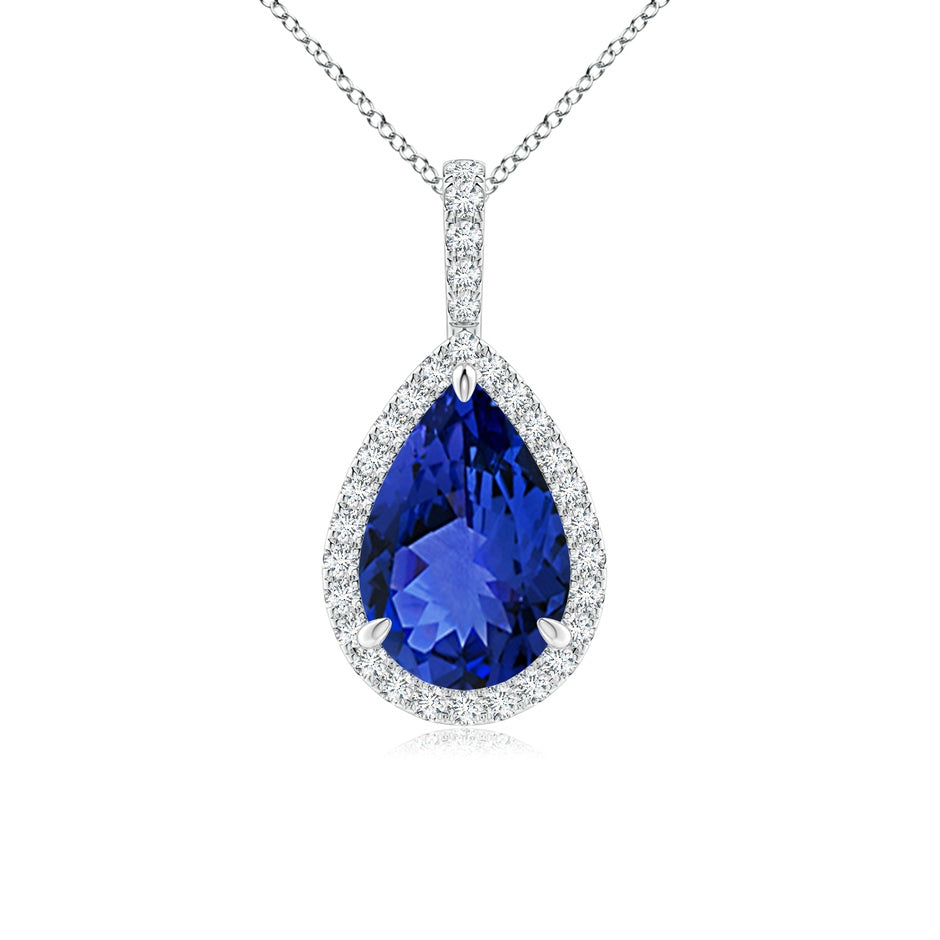Tanzanite Teardrop Pendant with Diamond Halo