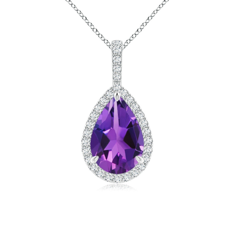 Amethyst Teardrop Pendant with Diamond Halo