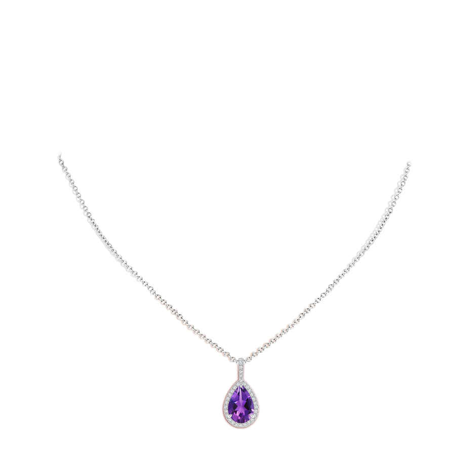 Amethyst Teardrop Pendant with Diamond Halo