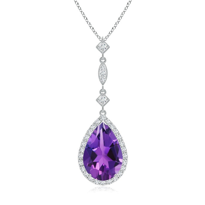 Prong-Set Amethyst Teardrop Halo Pendant with Diamond Accents