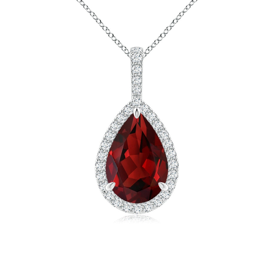 Garnet Teardrop Pendant with Diamond Halo