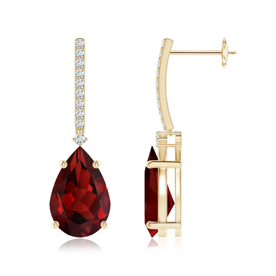 Solitaire Pear Garnet Drop Earrings with Diamonds