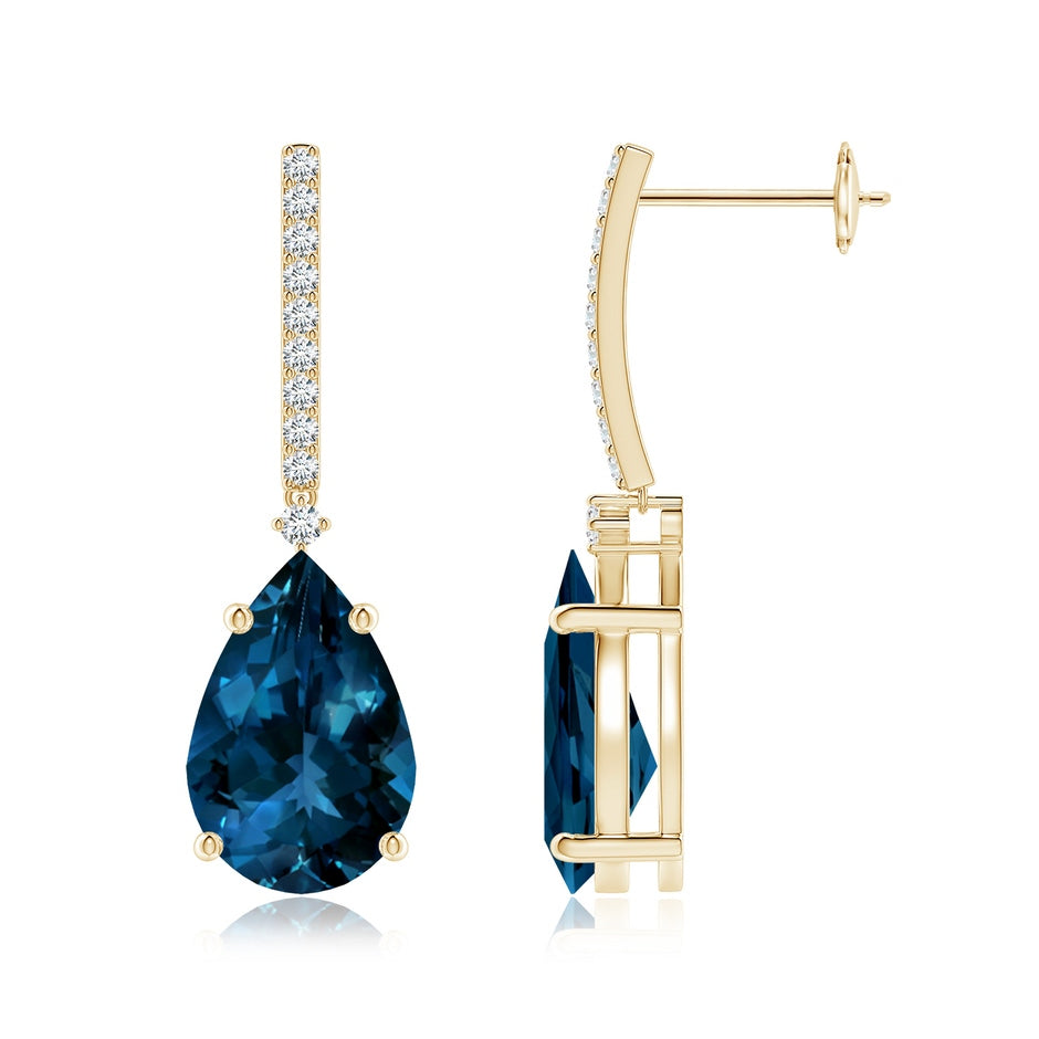 Pear-Shaped London Blue Topaz Earrings with Diamond Accents