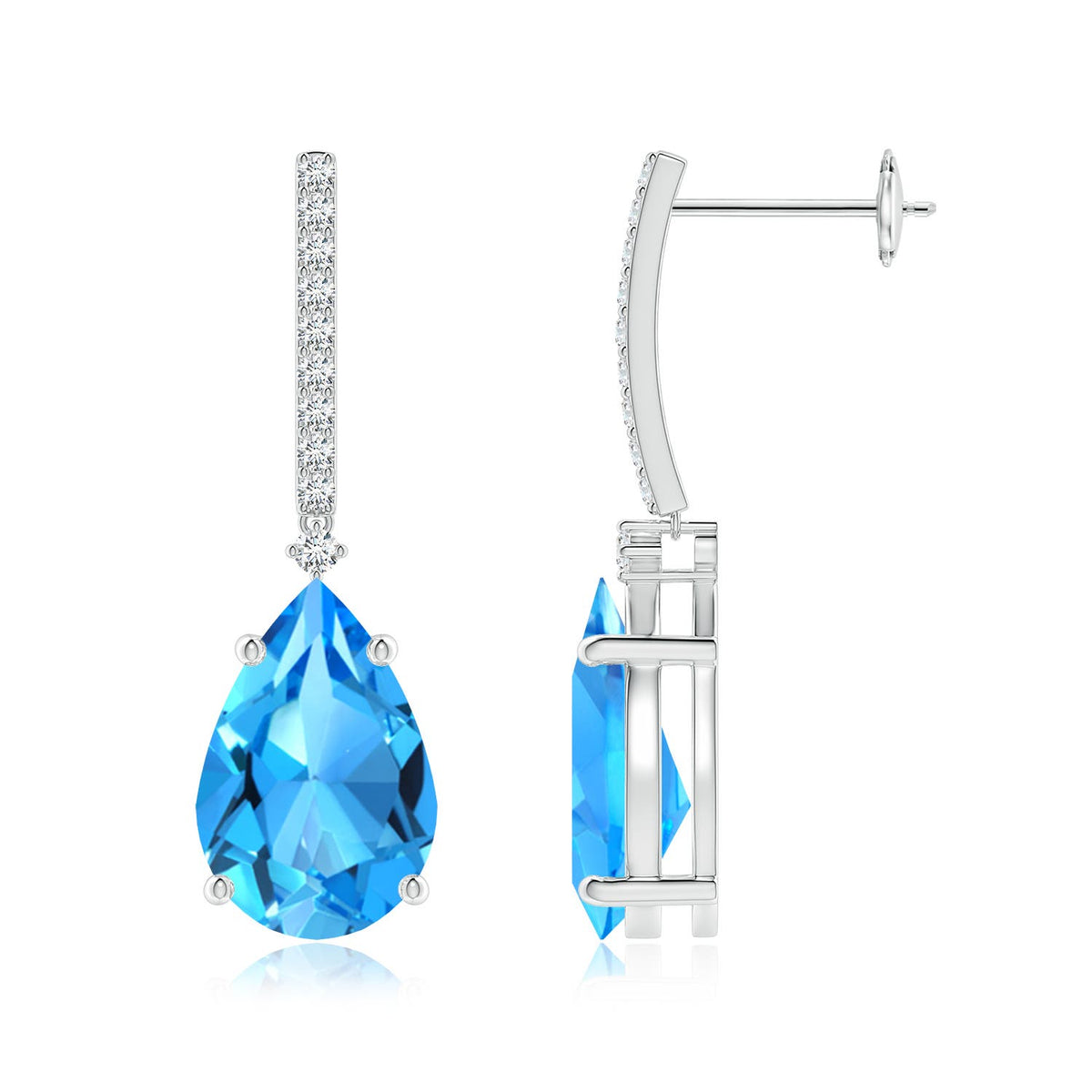 3.75 CTW Claw-Set Cushion Swiss Blue Topaz Beaded Halo Stud Earrings in 14K Yellow Gold