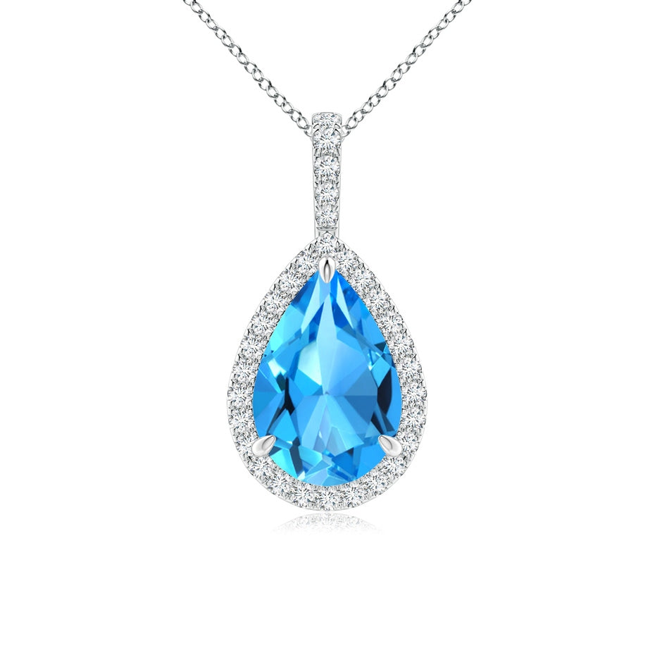 Swiss Blue Topaz Teardrop Pendant with Diamond Halo