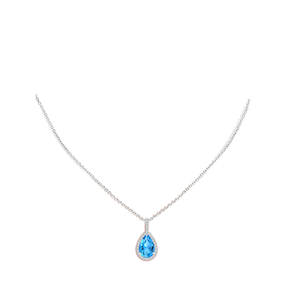 Swiss Blue Topaz Teardrop Pendant with Diamond Halo