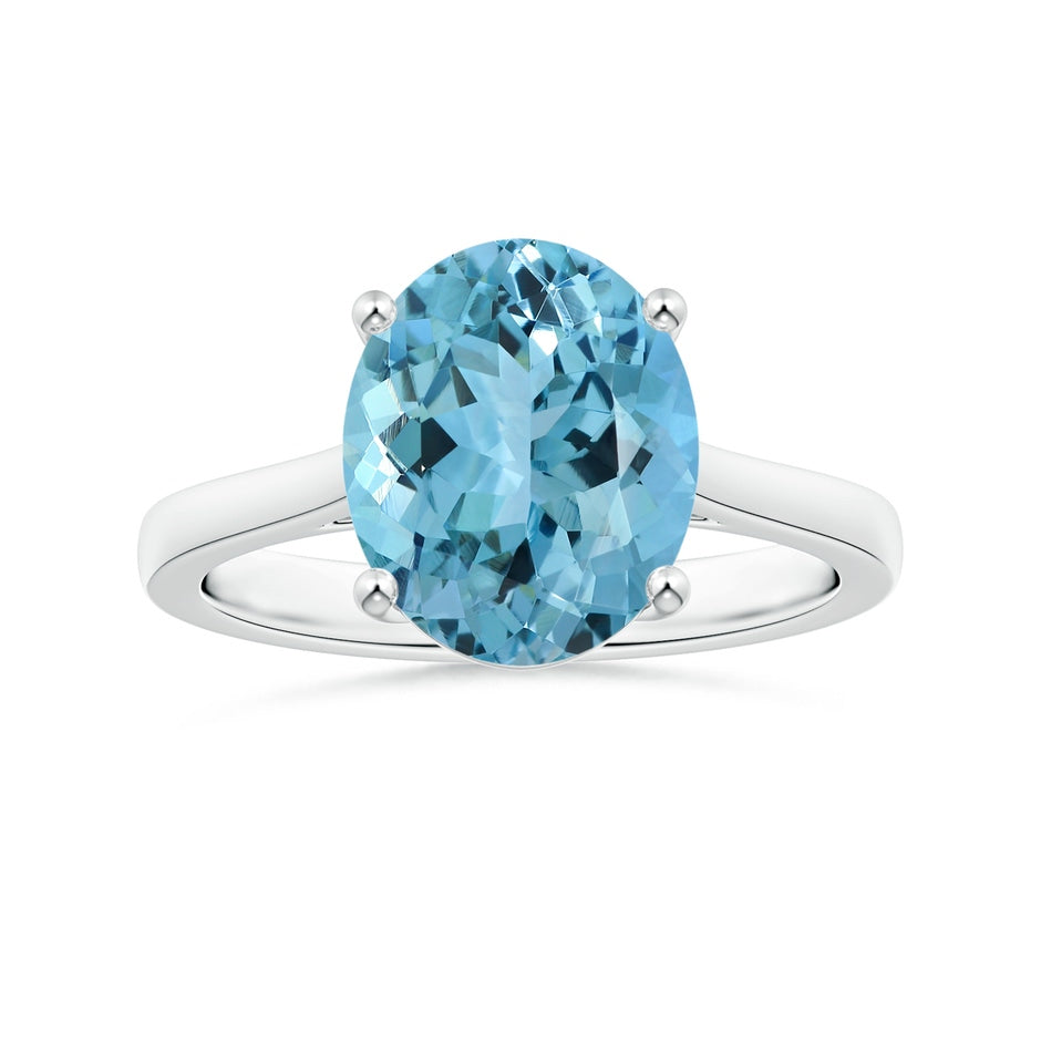 Prong-Set GIA Certified Solitaire Oval Aquamarine Reverse Tapered Shank Ring