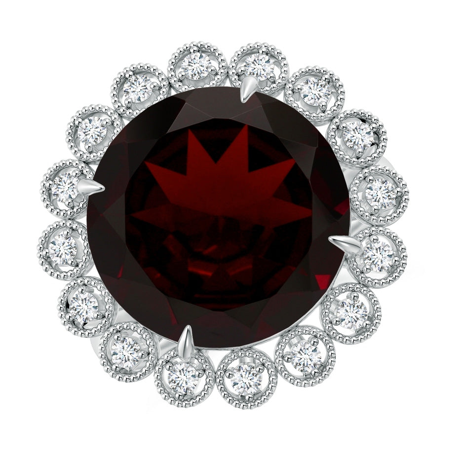 GIA Certified Garnet & Diamond Floral Halo Cocktail Ring