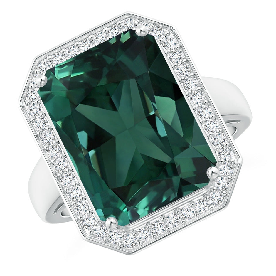 GIA Certified Octagonal Teal Color Sapphire Ring with Diamonds