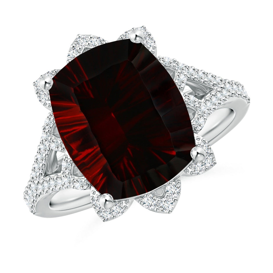 Vintage Style GIA Certified Cushion Garnet Floral Halo Ring