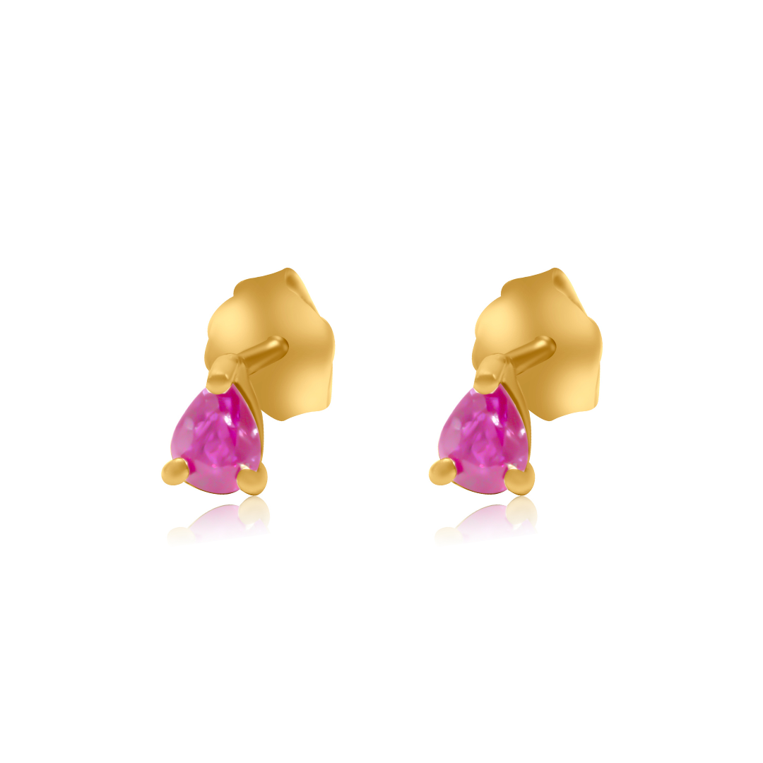 Gold Prong Ruby Pear Earring