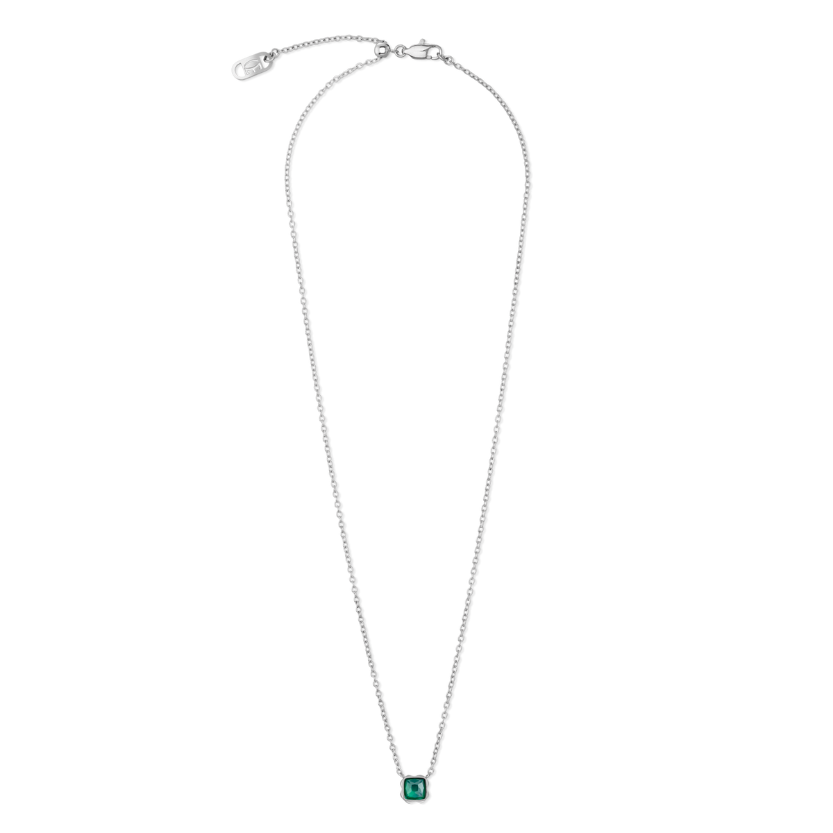 Birthstone May Necklace Green Agate Silver