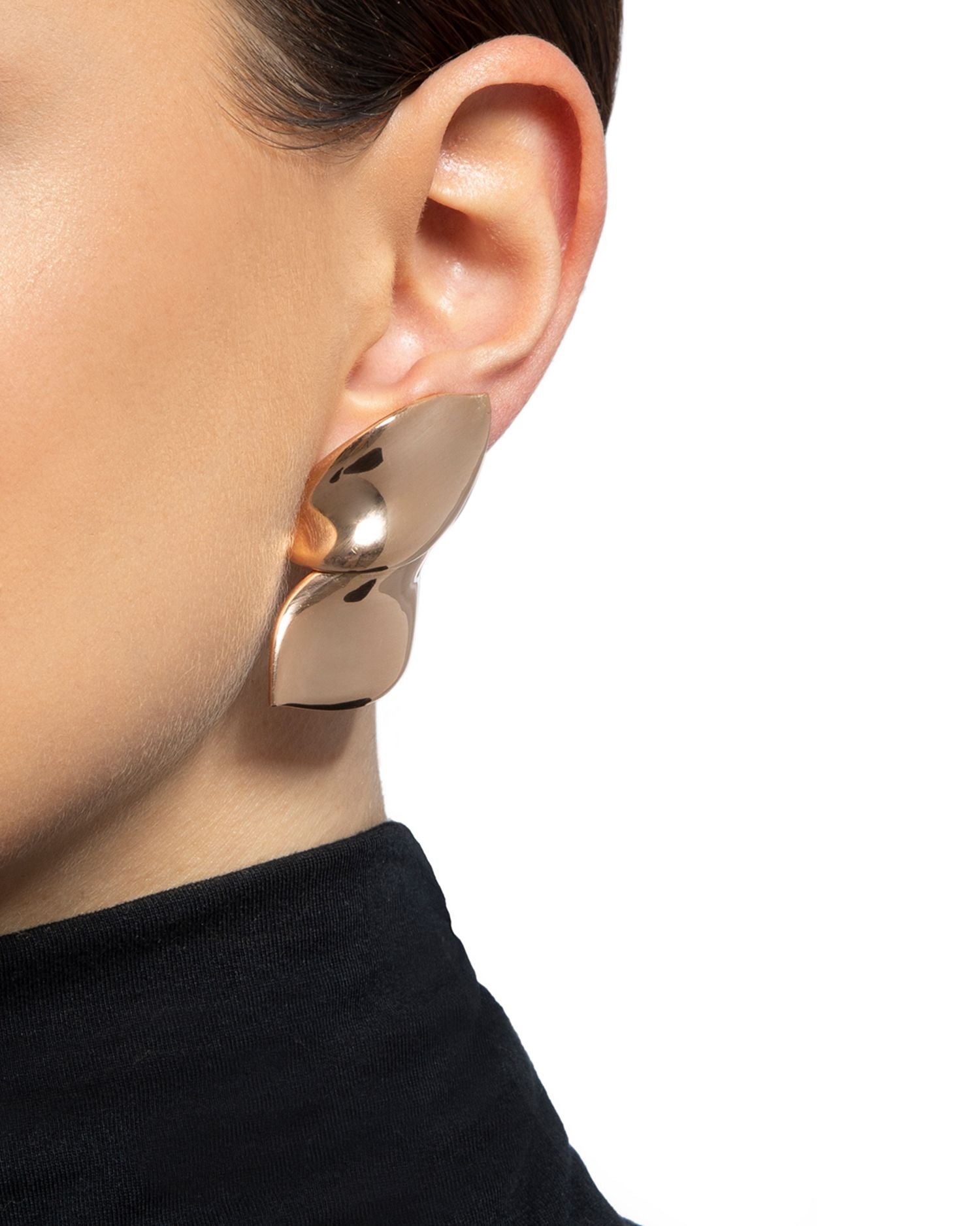 18K Rose Fold Feel Leaf Earrings