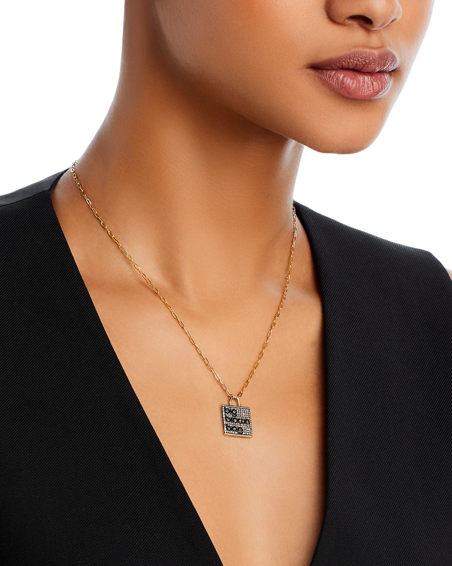 Champagne Diamond Big Brown Bag Pendant Necklace in 14K Yellow Gold, 0.33 ct. t.w.