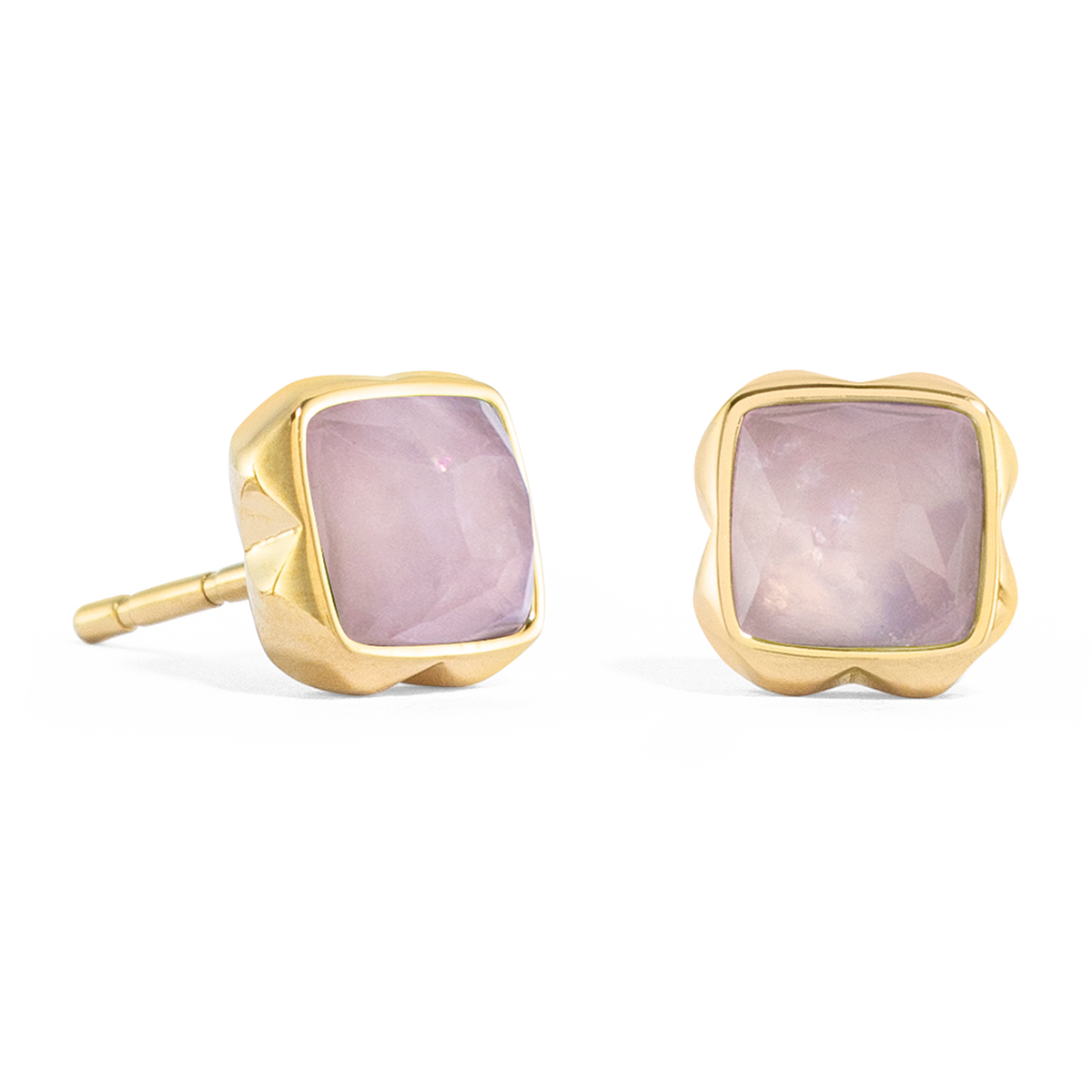 Birthstone October Earrings Rose Quartz Gold