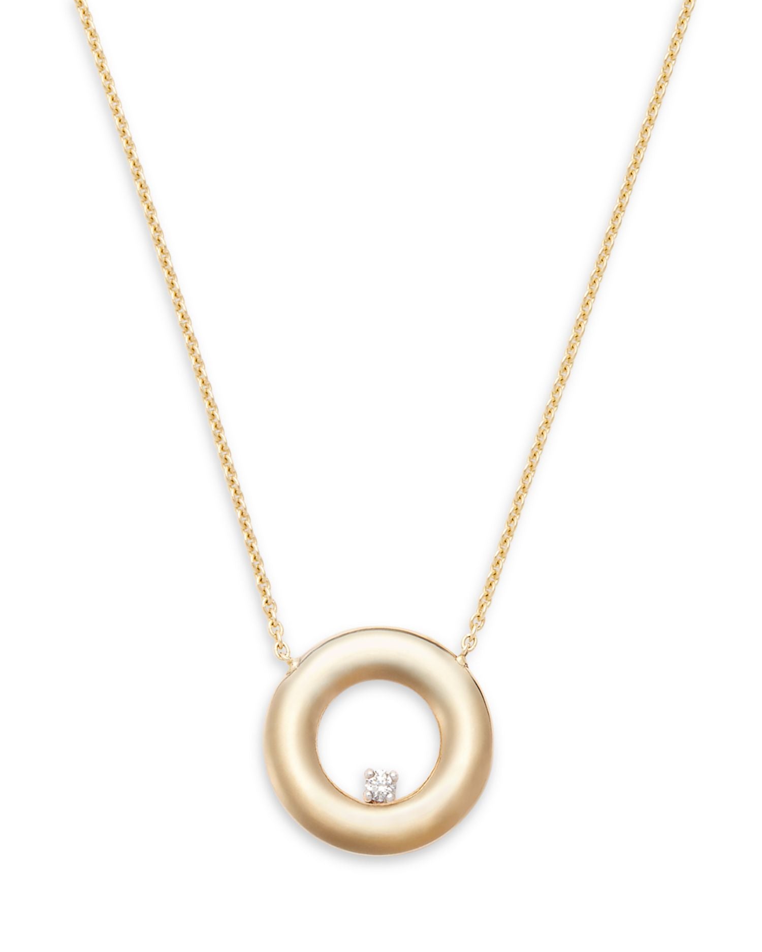 14K Yellow Gold Diamond Circle Pendant Necklace, 16'