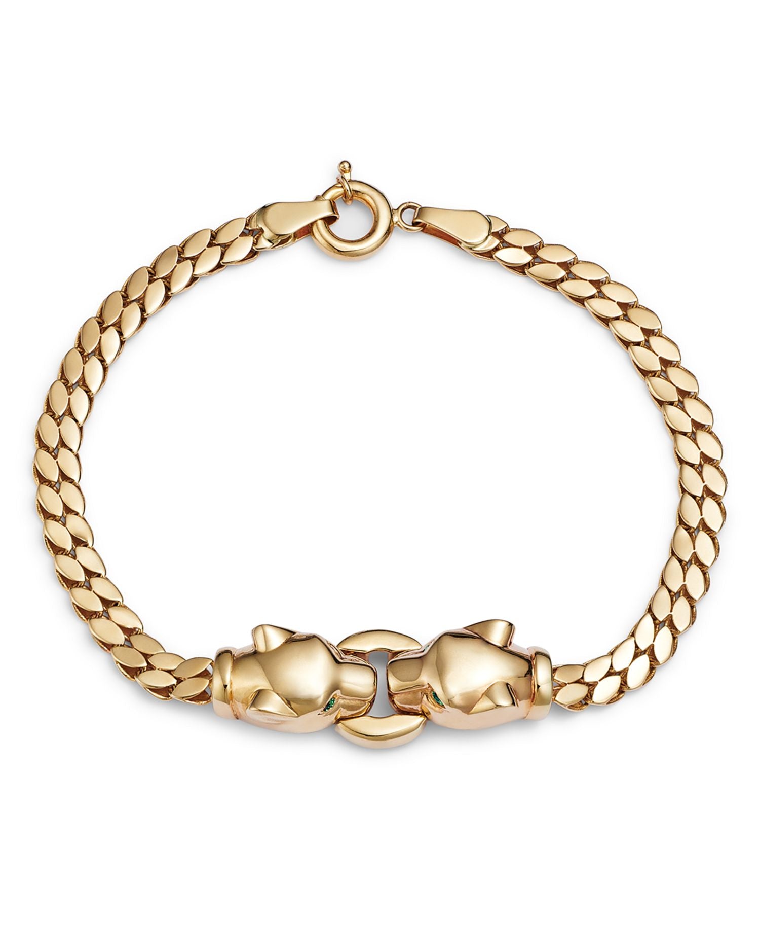 14K Yellow Gold Emerald Eye Panther Bracelet