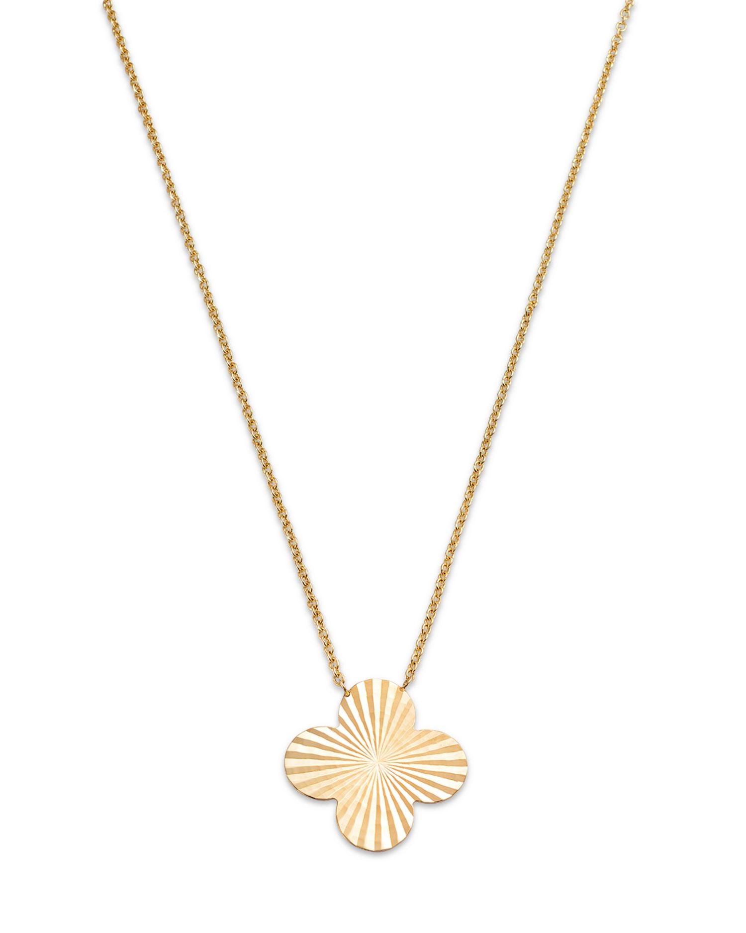 14K Yellow Gold Flower Pendant Necklace, 17'