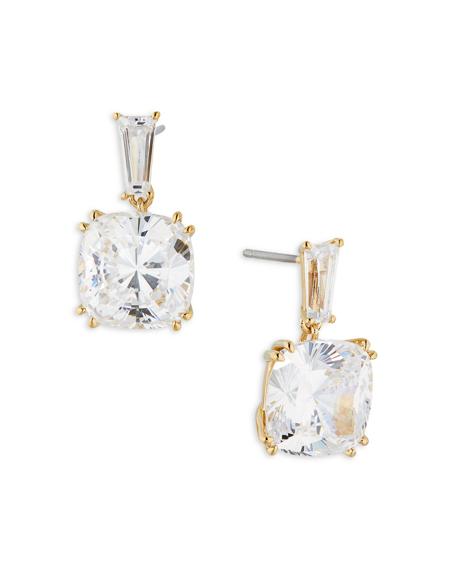 A La Carte Cushion Drop Earrings in Rhodium Plated or 18K Gold Plated