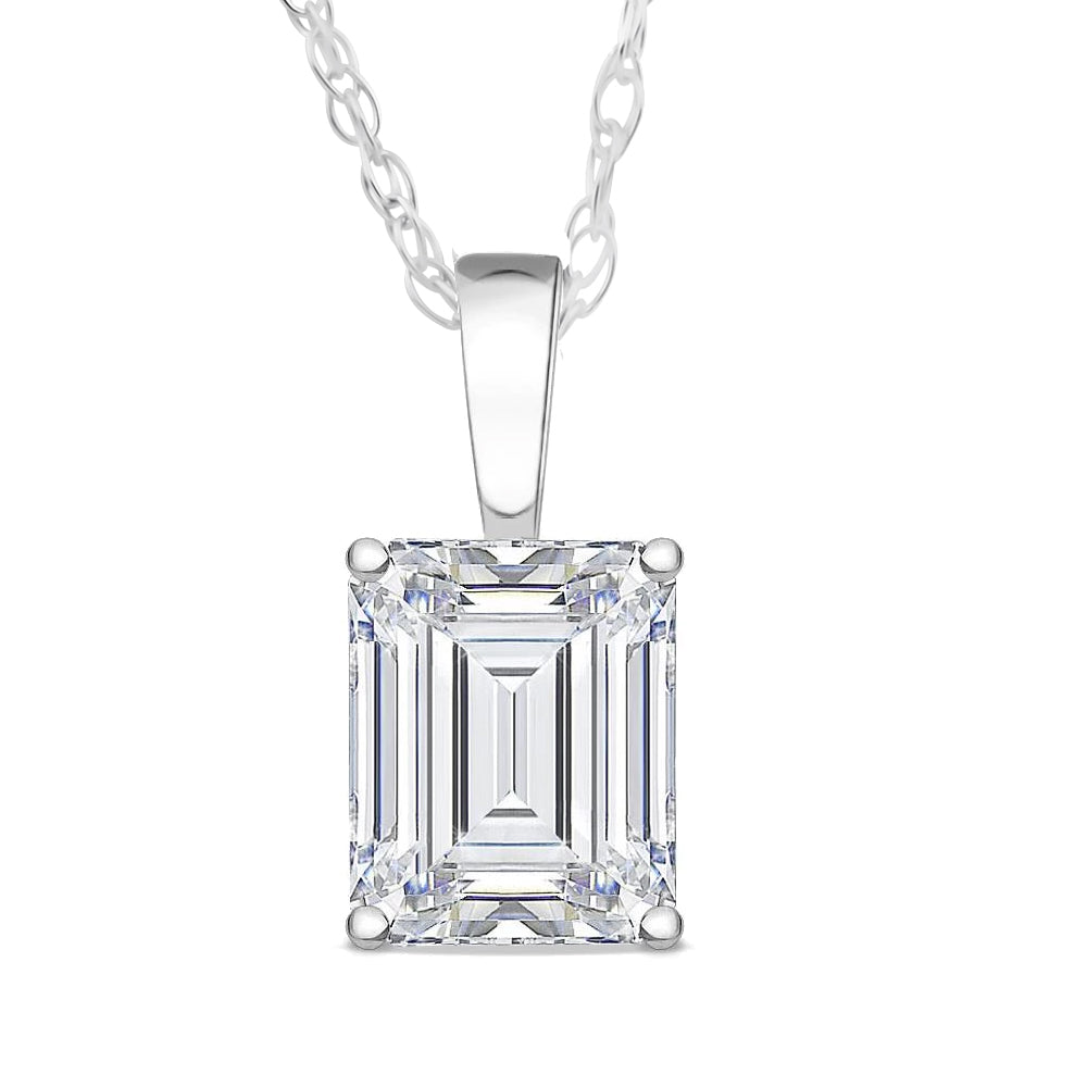 1 Ct Emerald Diamond Solitaire Pendant 14k White Gold Lab Grown