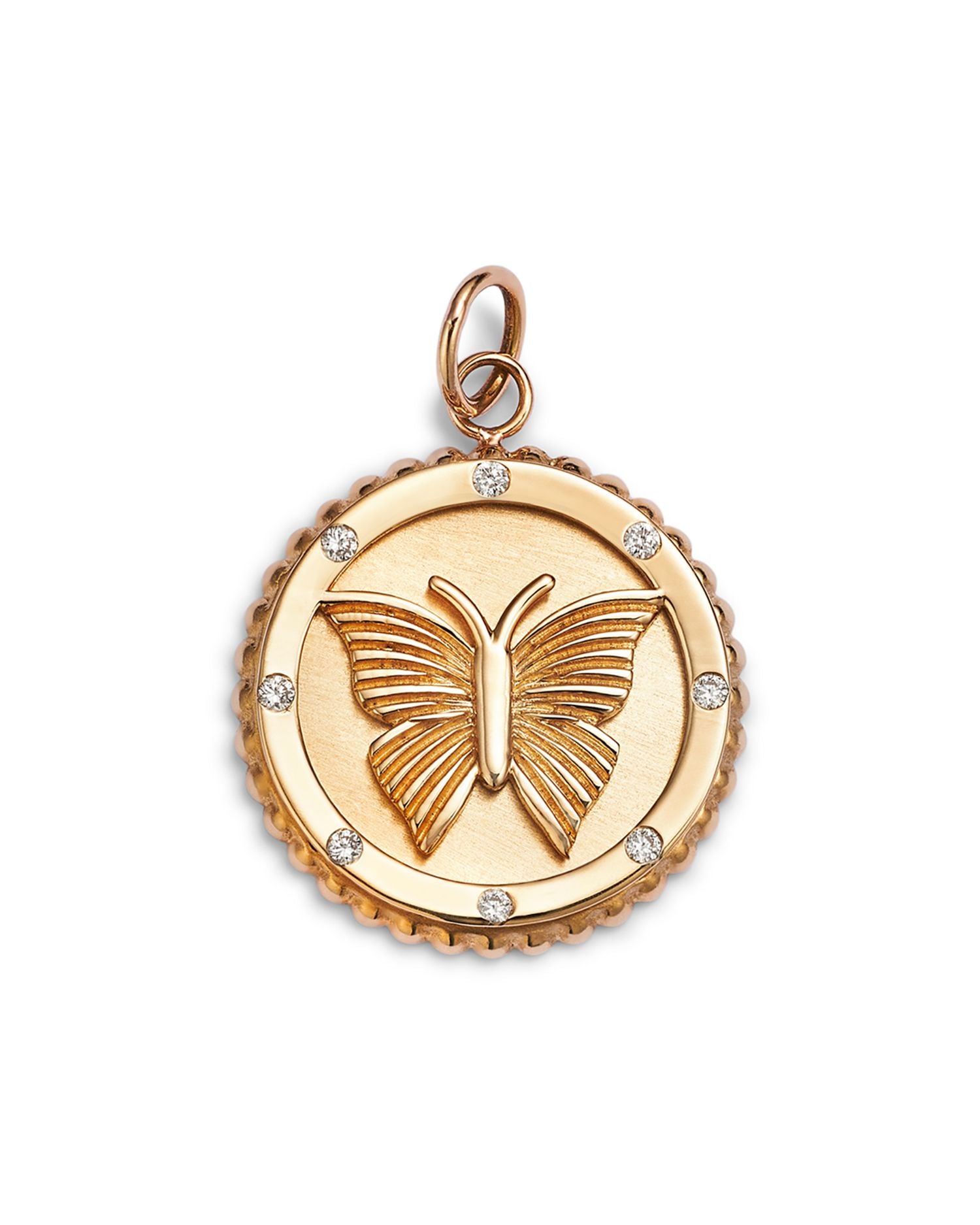 Charm Collection 14K Yellow Gold Diamond Butterfly Disc Charm