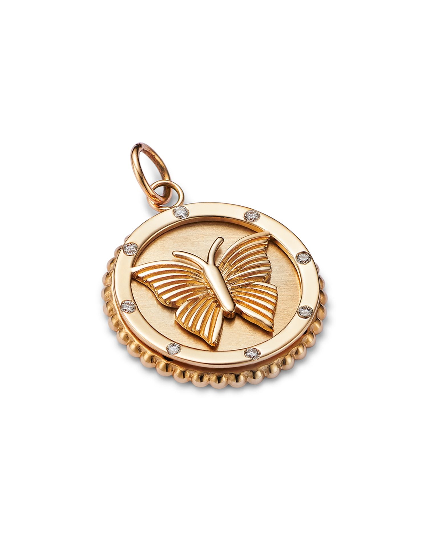 Charm Collection 14K Yellow Gold Diamond Butterfly Disc Charm