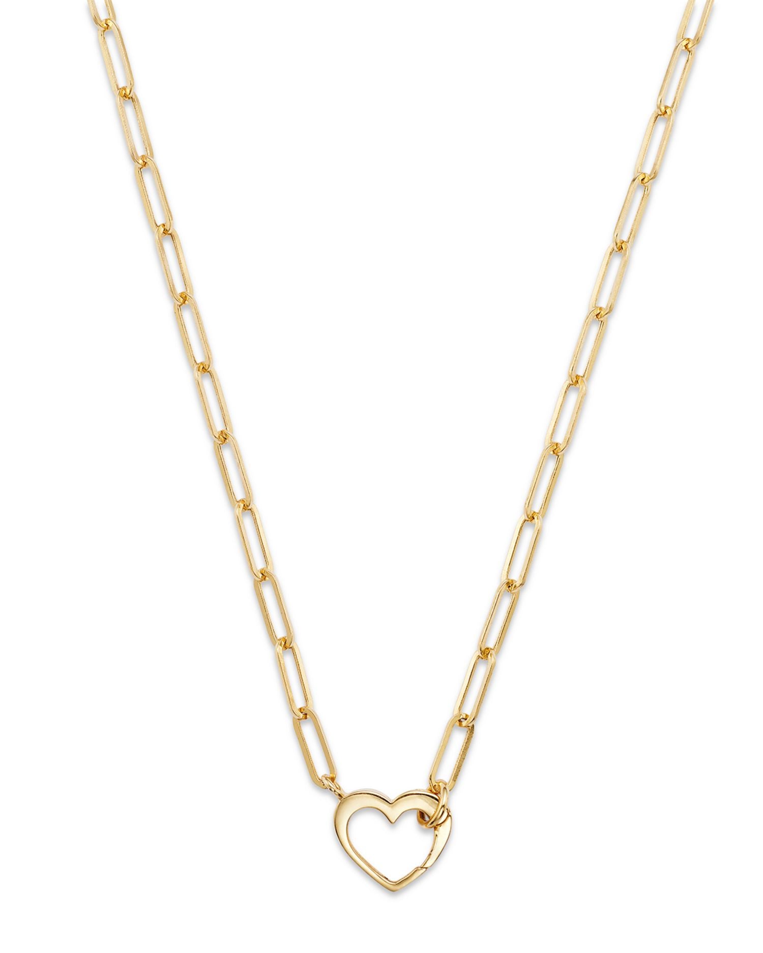 14K Yellow Gold Heart Clasp Paperclip Link Collar Necklace, 18'