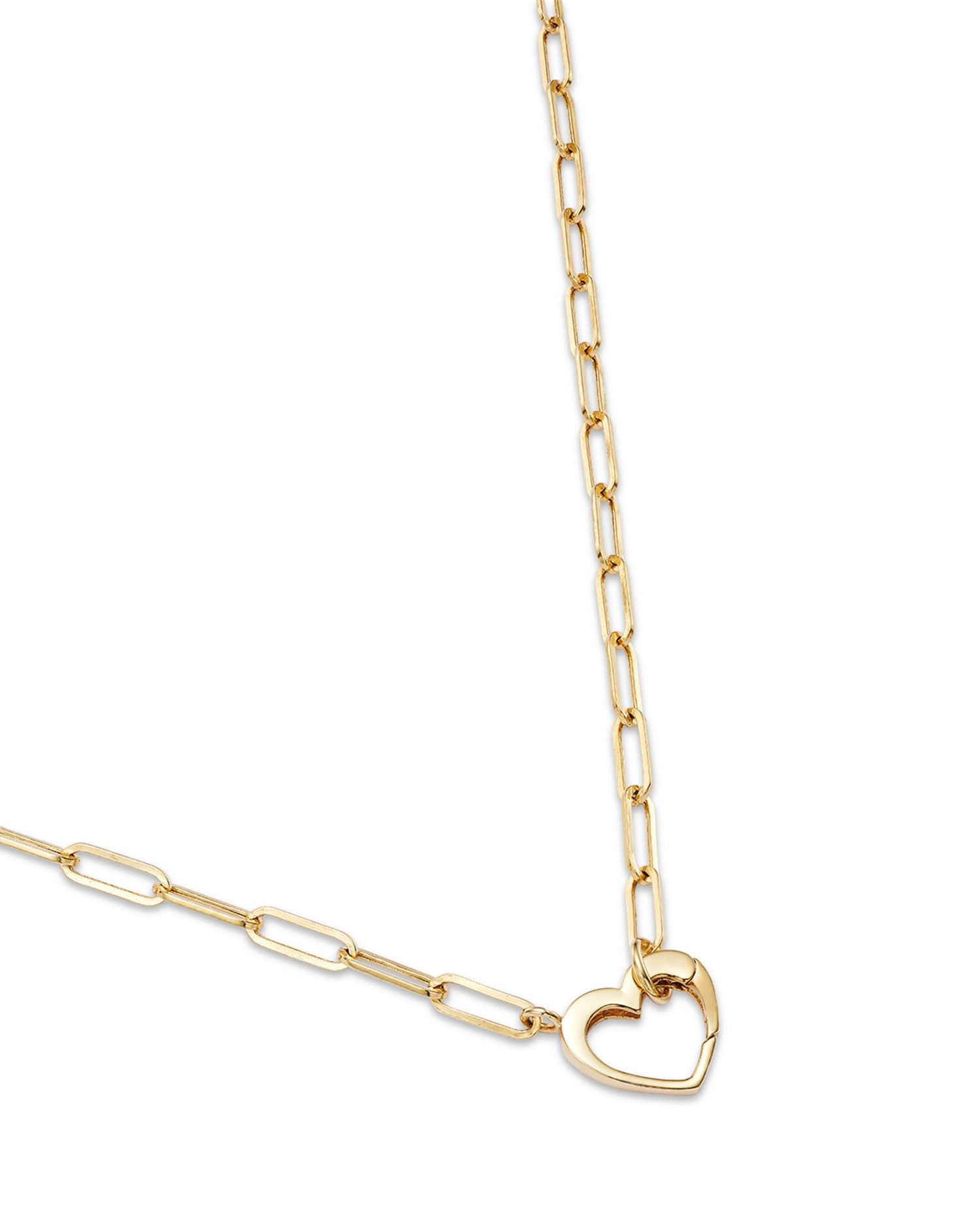 14K Yellow Gold Heart Clasp Paperclip Link Collar Necklace, 18'