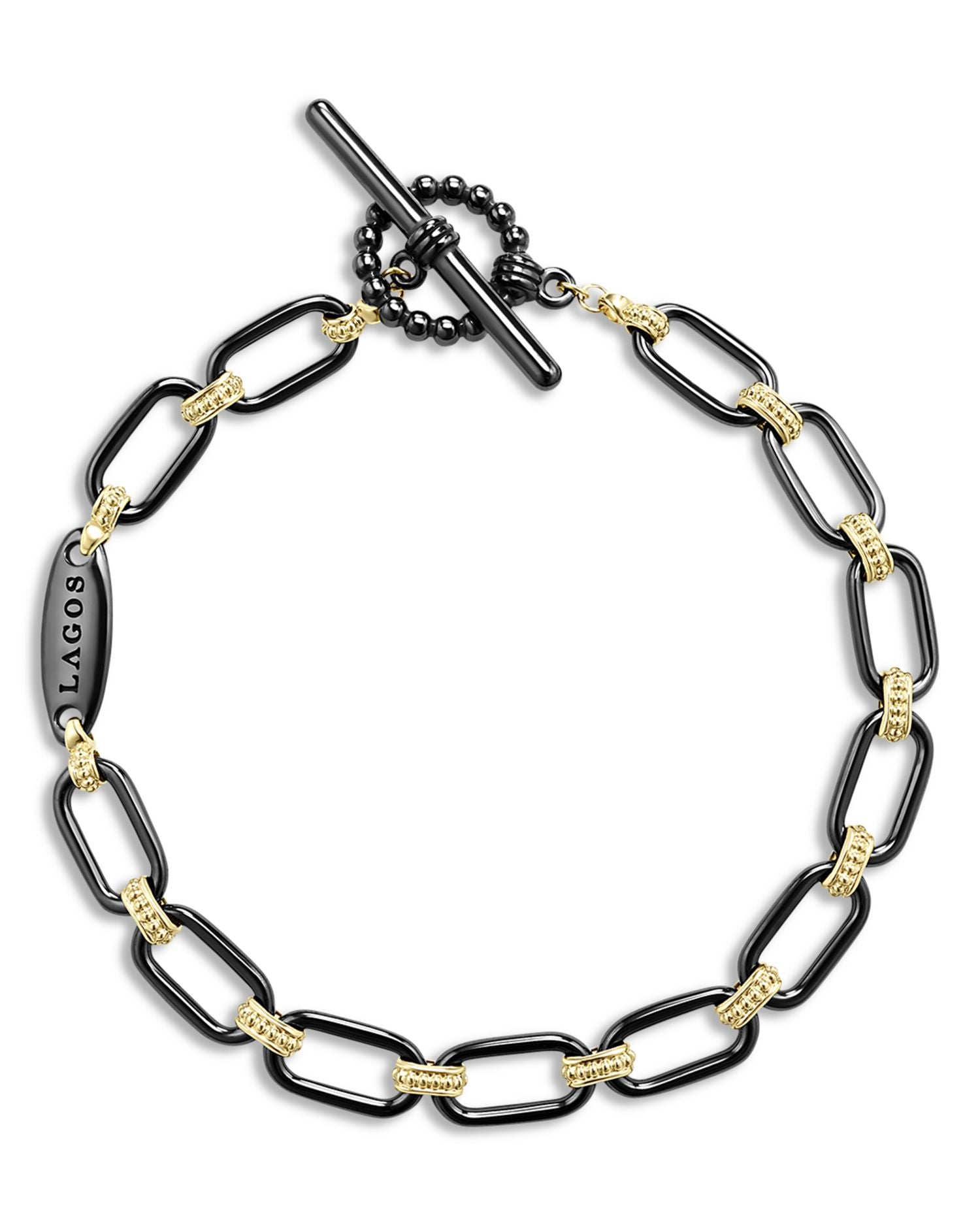 18K Yellow Gold Black Caviar Signature Ceramic Link Toggle Bracelet