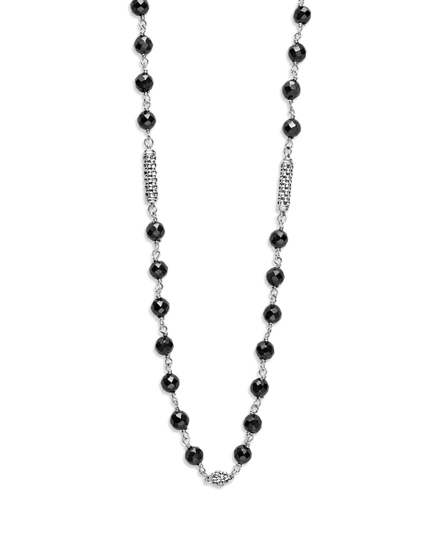 Sterling Silver Caviar Icon Ceramic Bead Link Statement Necklace, 16-18"