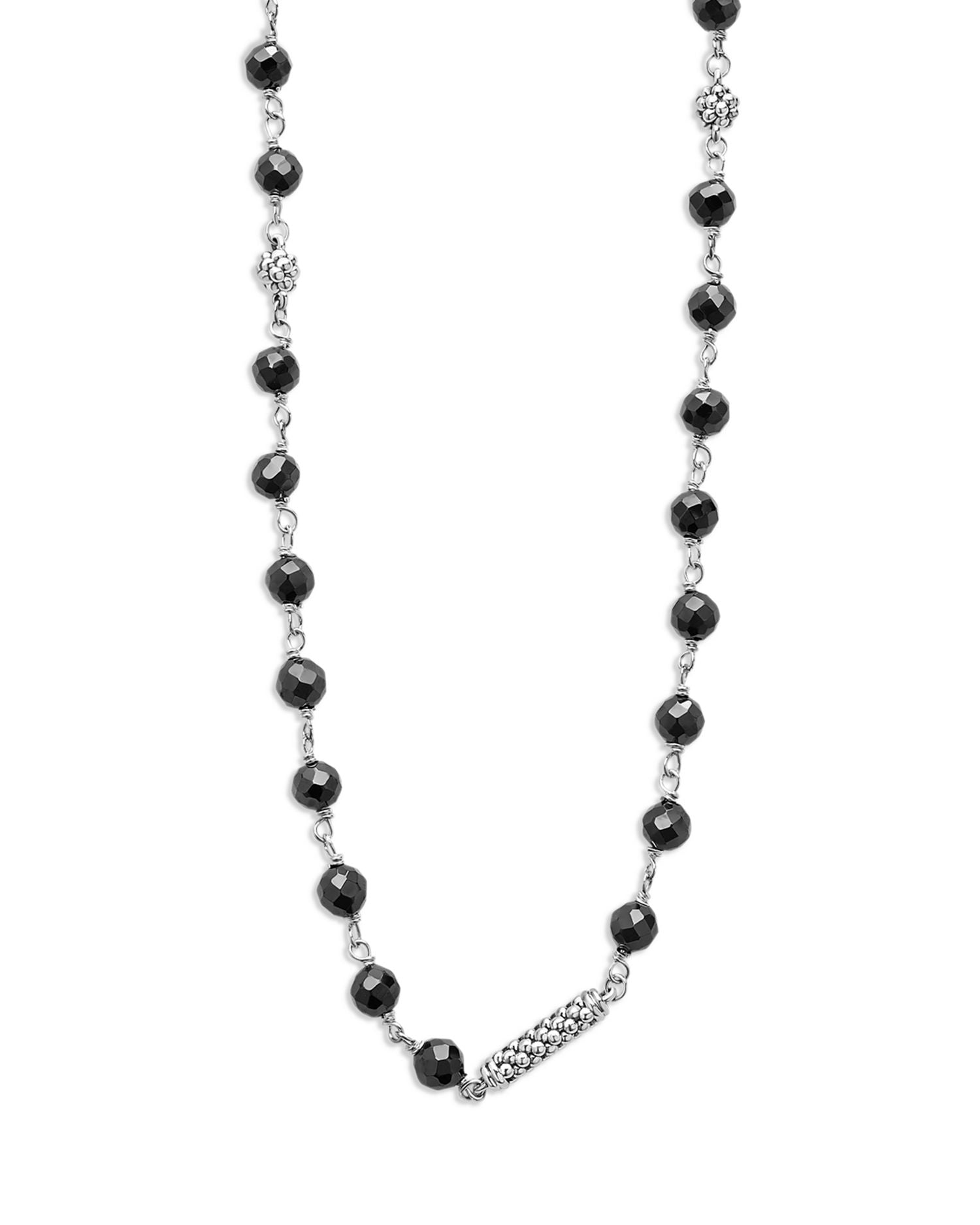 Sterling Silver Caviar Icon Ceramic Bead Link Long Strand Necklace, 34"