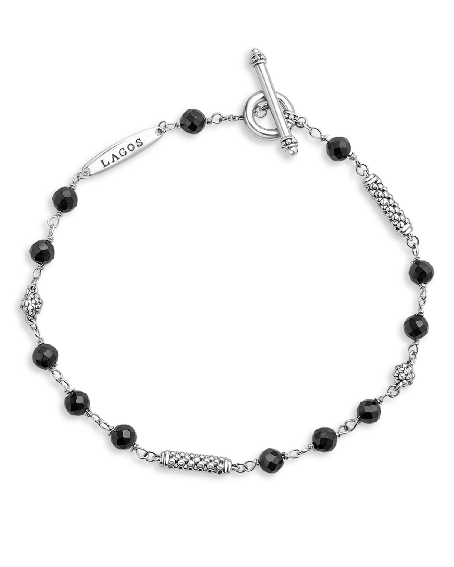 Sterling Silver Caviar Icon Ceramic Bead Link Toggle Bracelet