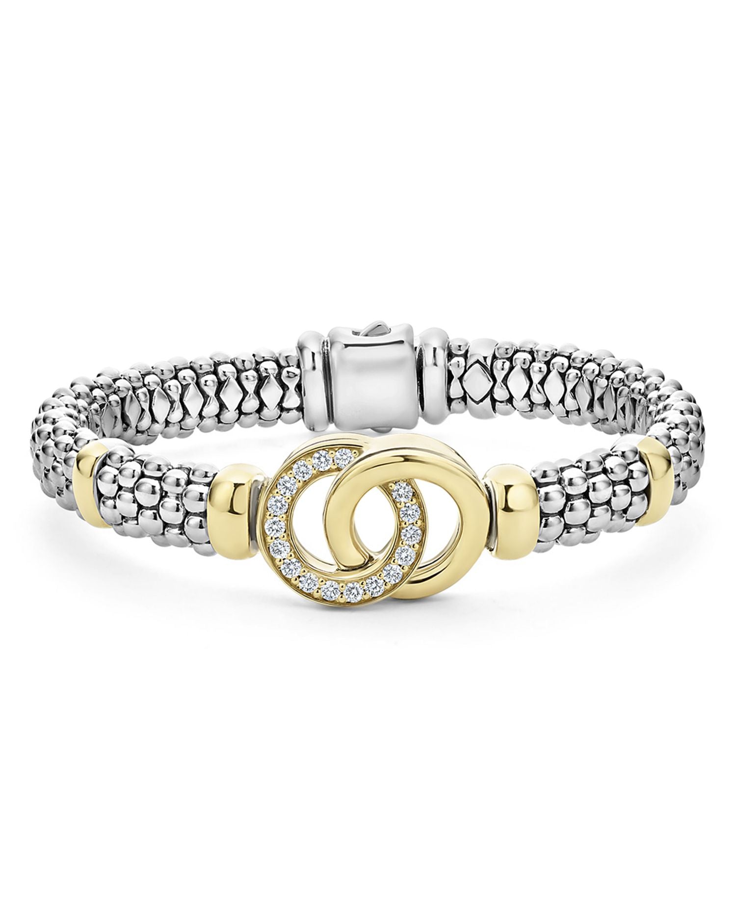 18K Yellow Gold & Sterling Silver Signature Caviar Diamond Interlocking Circle Beaded Bracelet