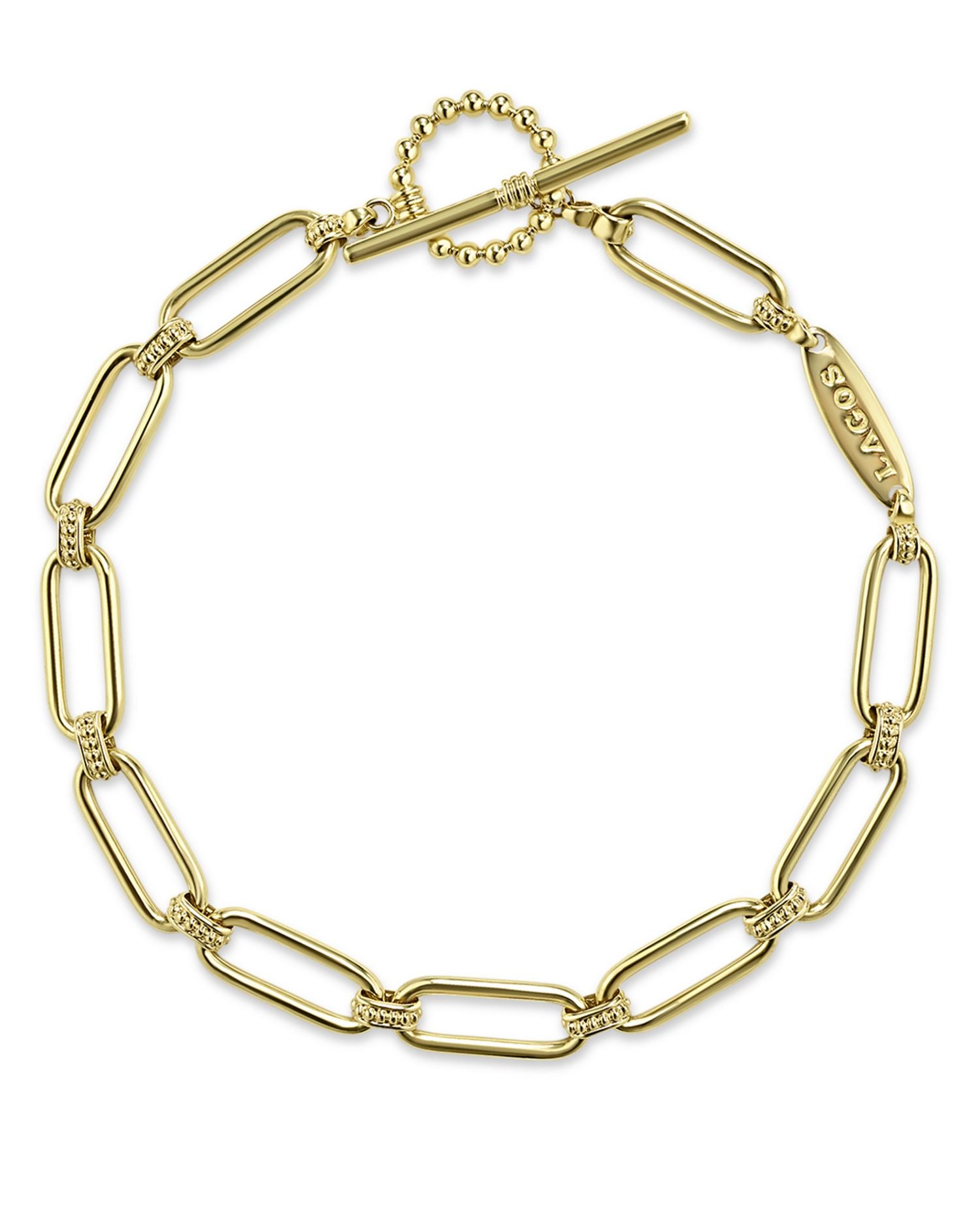 18K Yellow Gold Signature Caviar Polished & Bead Link Toggle Bracelet