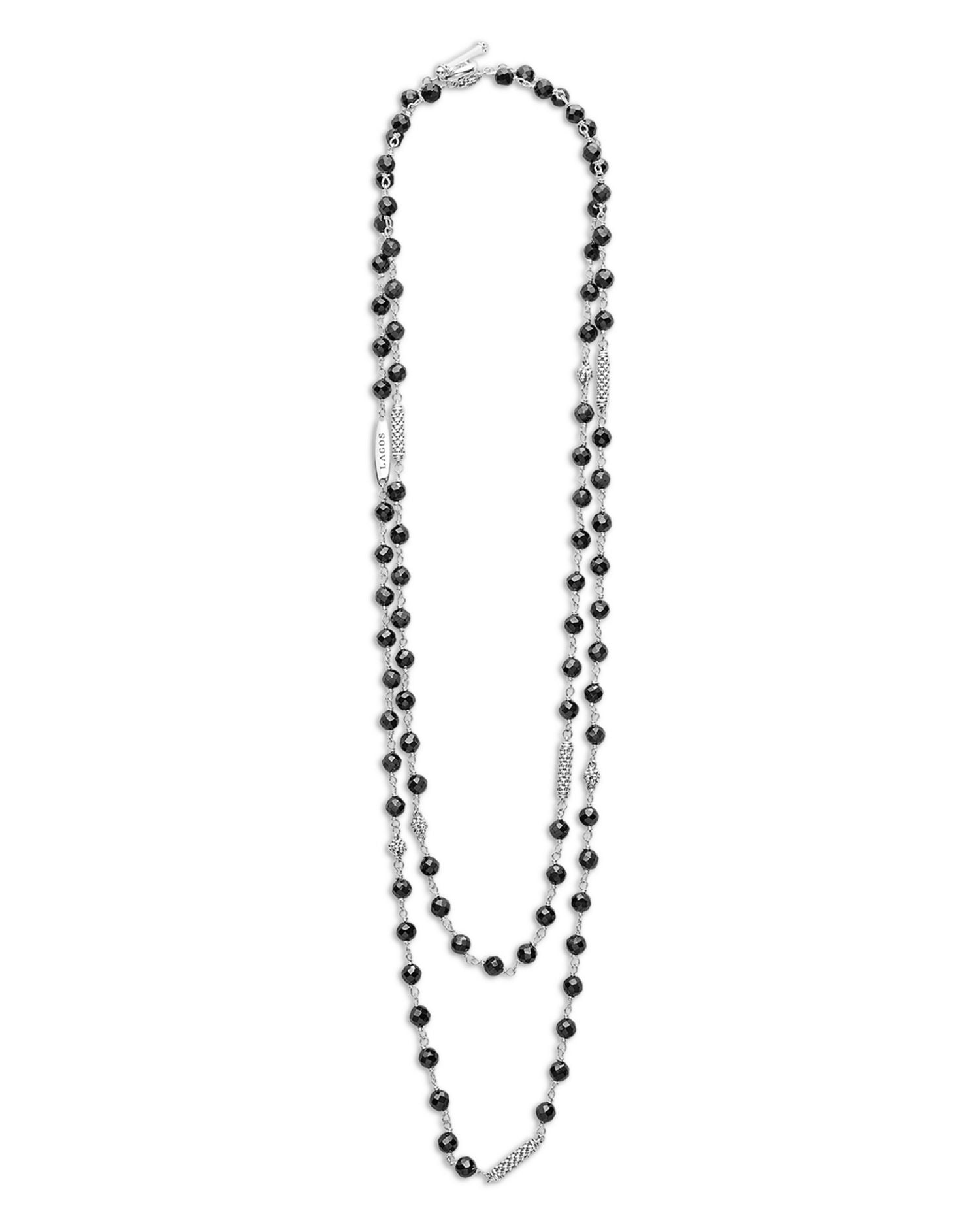 Sterling Silver Caviar Icon Ceramic Bead Link Long Strand Necklace, 34"