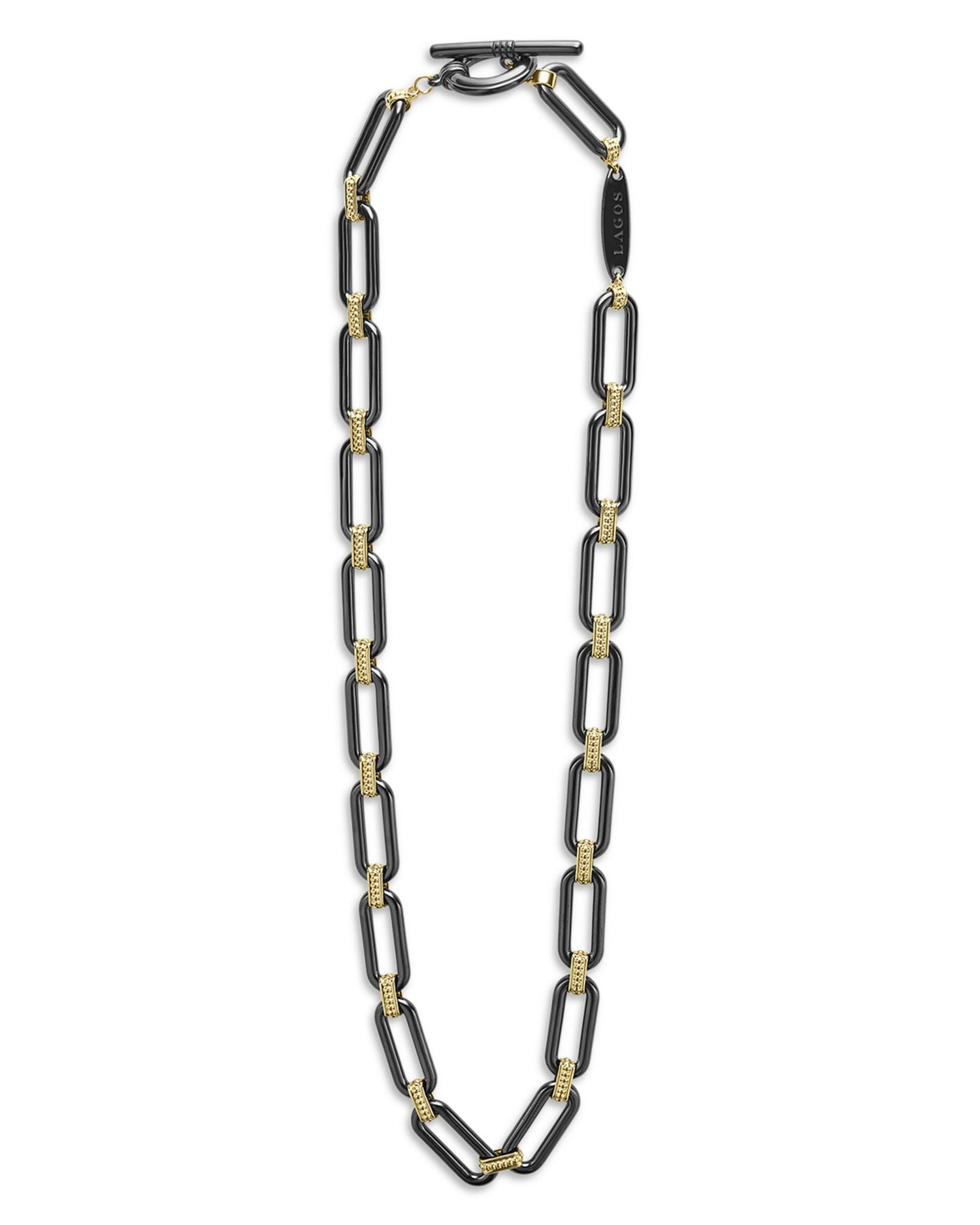 18K Yellow Gold Signature Caviar Black Ceramic Link Necklace, 18'