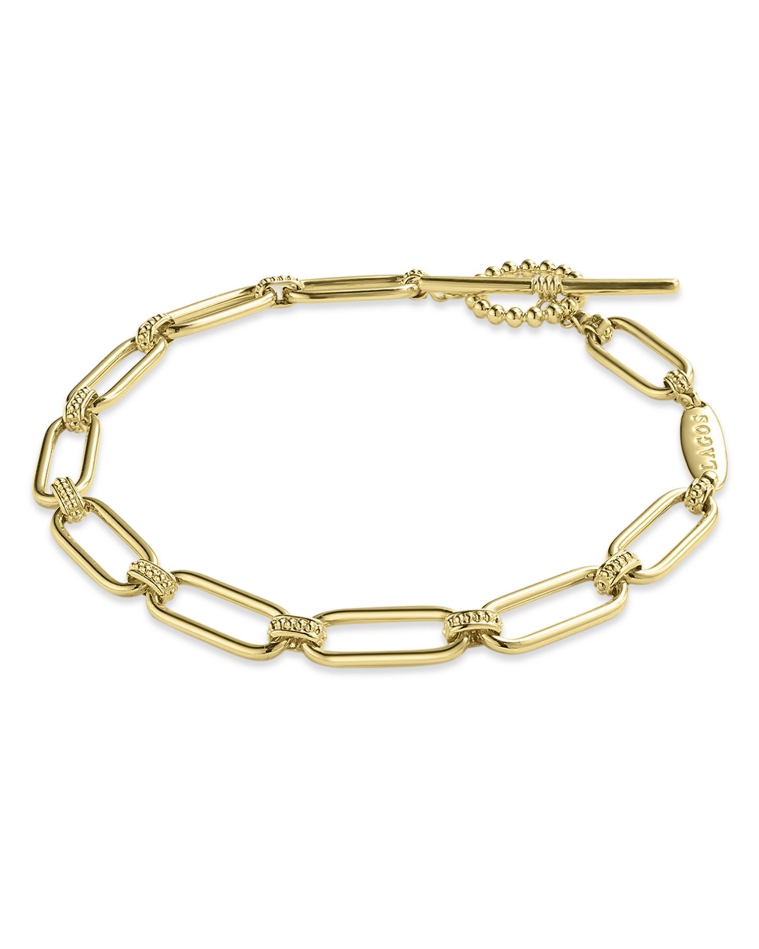 18K Yellow Gold Signature Caviar Polished & Bead Link Toggle Bracelet