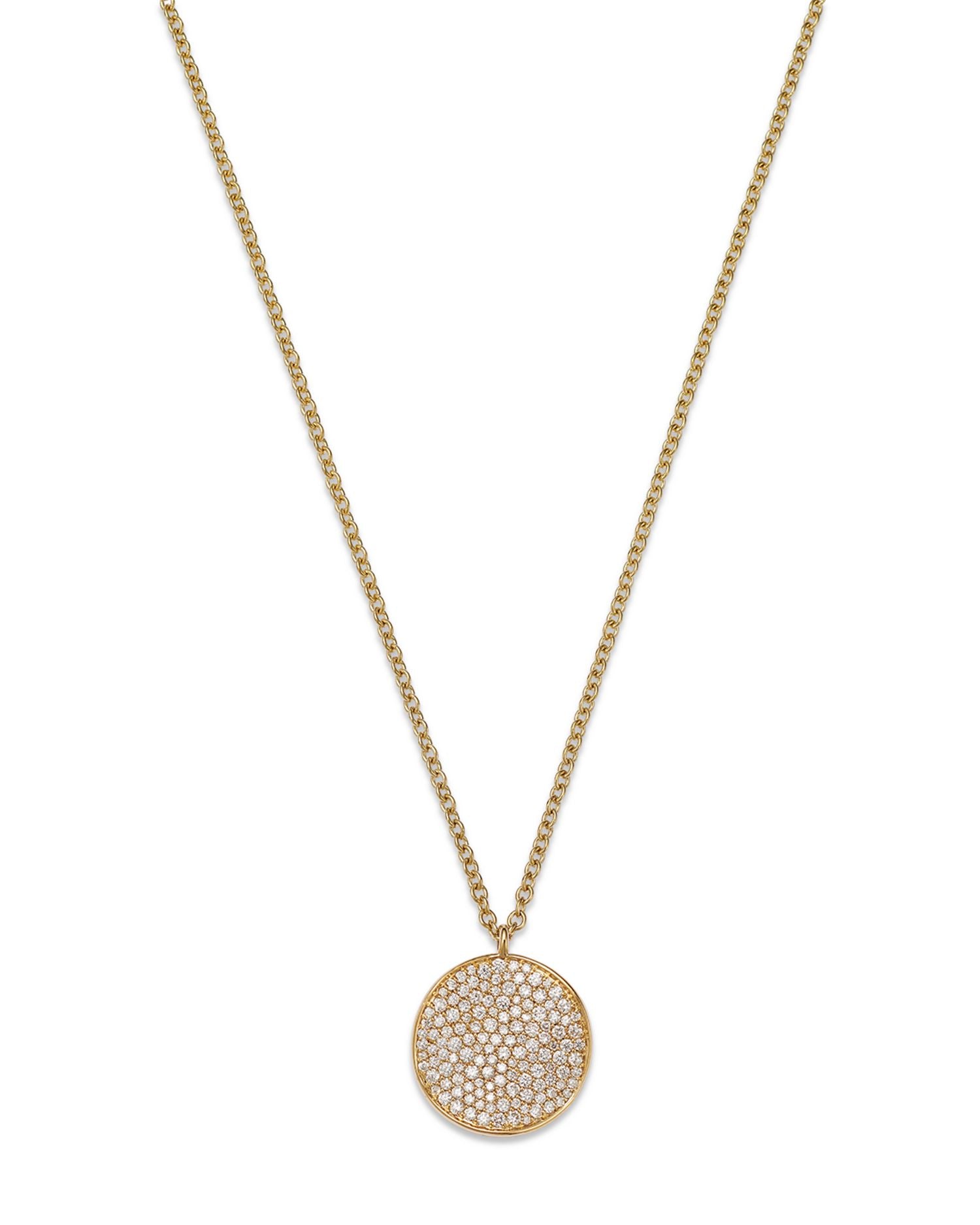 18K Yellow Gold Stardust Diamond Pavé Medium Disc Pendant Necklace, 16-18'