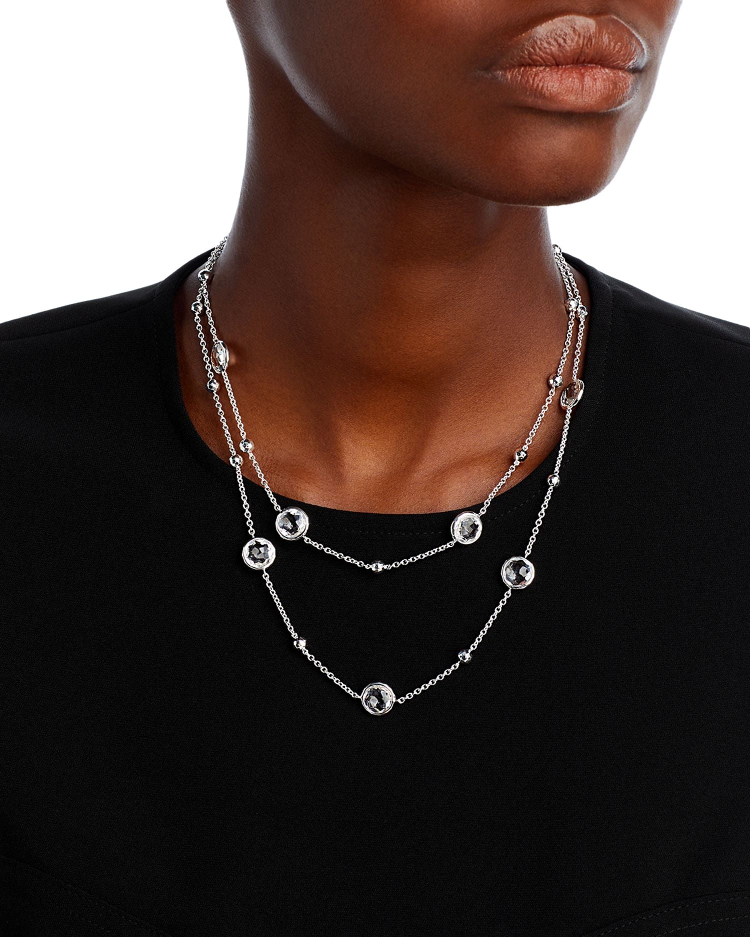 Sterling Silver Rock Candy Mini Lollipop Necklace in Clear Quartz, 37'