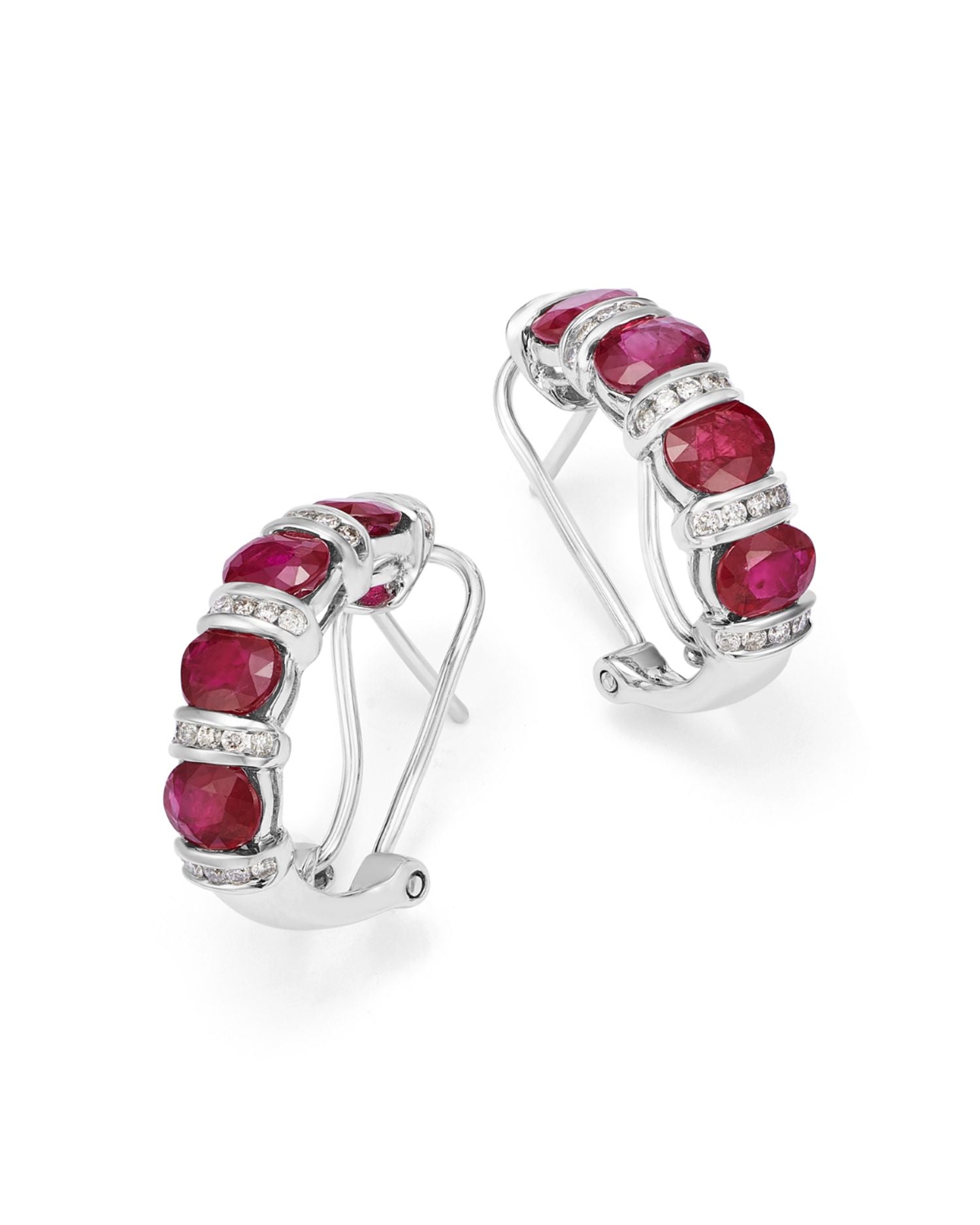 Ruby & Diamond Small Hoop Earrings in 14K White Gold