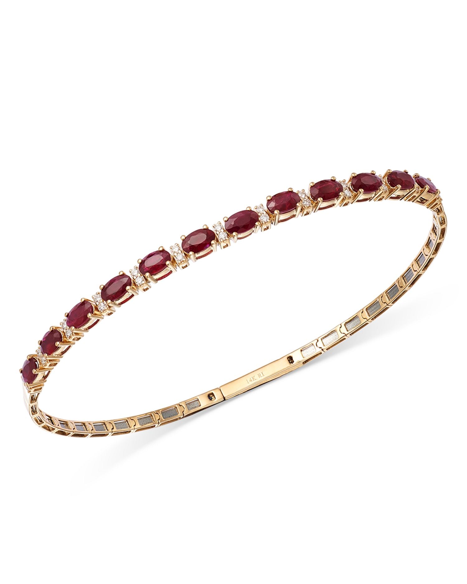 Precious Stone & Diamond Bangle Bracelet in 14K Yellow Gold